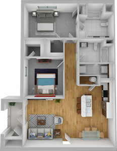 B1 - Two Bedroom / Two  Bath 999 Sq.Ft.*